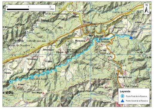 Mapa detalle Cabecera de la Riera de Oló 