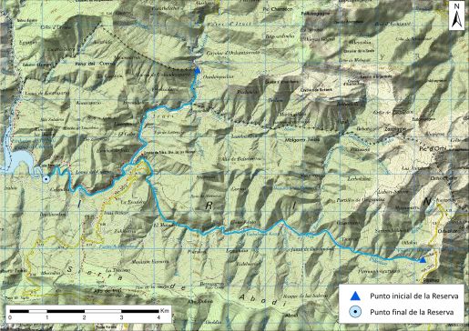 Mapa detalle Río Urbelcha desde su nacimiento hasta la cola del embalse de Irabia