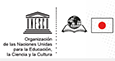 Logotipos de la Unesco y bandera de Japón