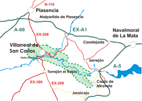 imagen Mapa de los accesos al P.N. de Monfragüe