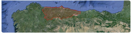 Mapa de la costa norte. Asturias resaltada