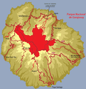 Mapa de accesos al Parque Nacional de Garajonay