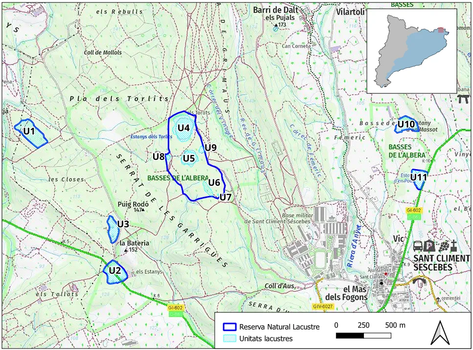 Mapa detalle Estanys de les Alberes – Estanys dels Torlits, Cardonera, Pous, Massot i Serra-Seguer