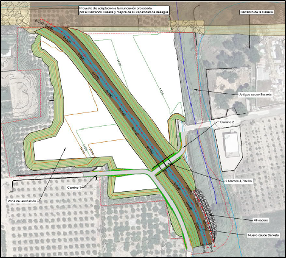 Planta de zona de laminación y nuevo cauce del Barxeta propuestos