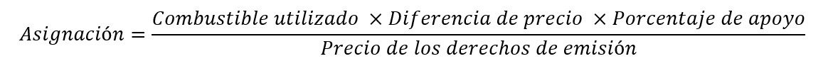 Fórmula cálculo asignación gratuita por uso de combustibles admisibles