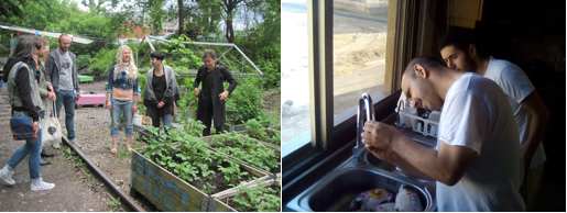 Taller de huertos urbanos ecológicos y comida vegetariana. Iryna Mikhnovets, Global Playground Stockholm (Suecia) / Auditorias ambientales en viviendas. Ahmad Alnoubani, East &amp; West Center for Human Resources Development (Jordania)