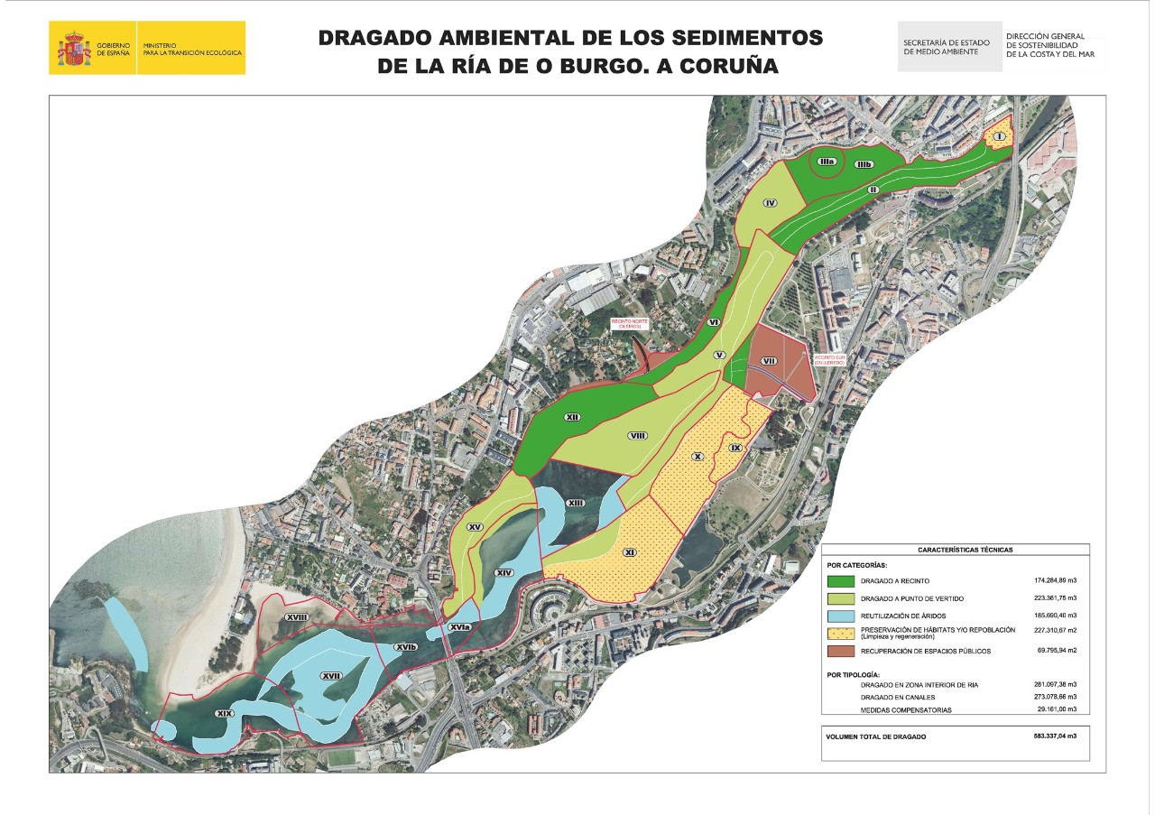 Plano dragado ambiental de los sedimentos la ría do Burgo