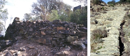 Restos de una atalaya en Cerro Gimio - Pavimento del ramal de la Vía de la Plata
