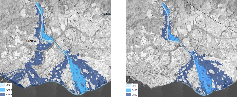 Comparativa. Situación actual y futura. T=500. Fuente: Proyecto constructivo 
