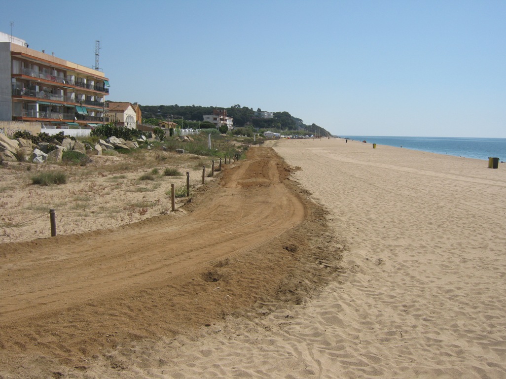 Habilitación de un camino peatonal  y recuperación de zona dunar en la playa del Pla de Sant Crist en Canet de Mar (antes de las obras)