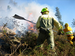 Trabajadores apagando un fuego
