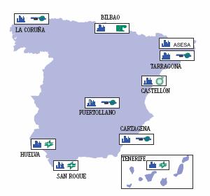 Mapa de refinerías en España. Fuente CNE.